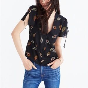 MADEWELL Silk Belle Top Peacock Feathers Size 2 short sleeve button down